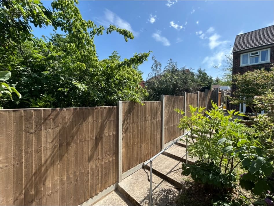 Overgrown steps to new fencing after